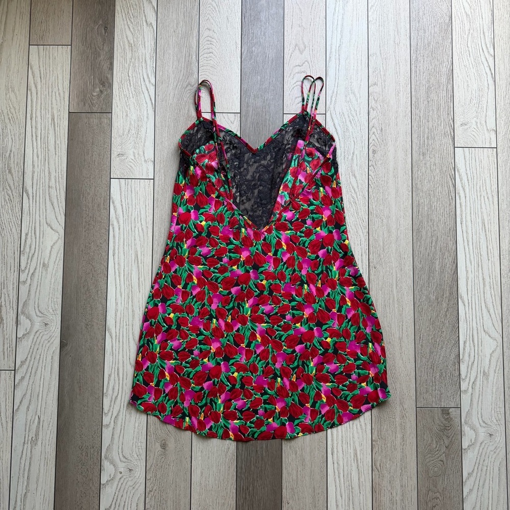 Vintage Victoria’s Secret gold  label Floral Lace Trim Satin Slip Dress size L - Picture 3 of 5